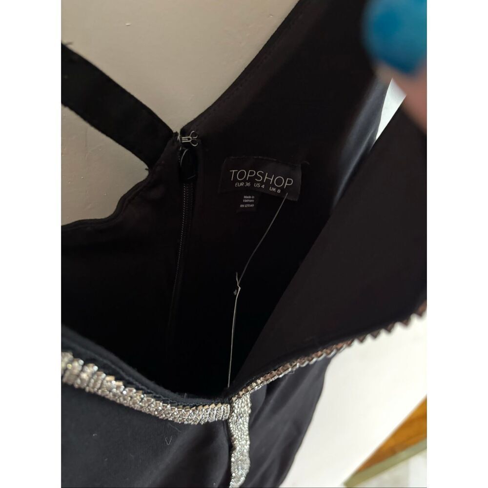 Topshop Black Diamanté Bodycon Dress Size 4 Asymmetrical Cutout NWT - Picture 9 of 11